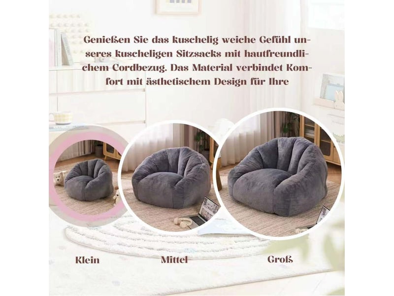 Fauteuil pouf enfant avec forme ergonomique et assise moelleuse pour coin lecture en polyester gris 75 × 70 × 52 cm - Conforama D