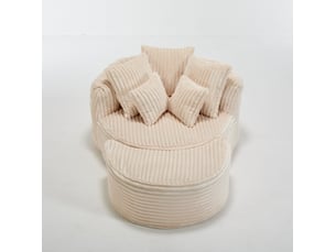 Fauteuil de lecture rond en velours côtelé beige avec pouf mobile et 5 coussins, pour votre salon ou chambre