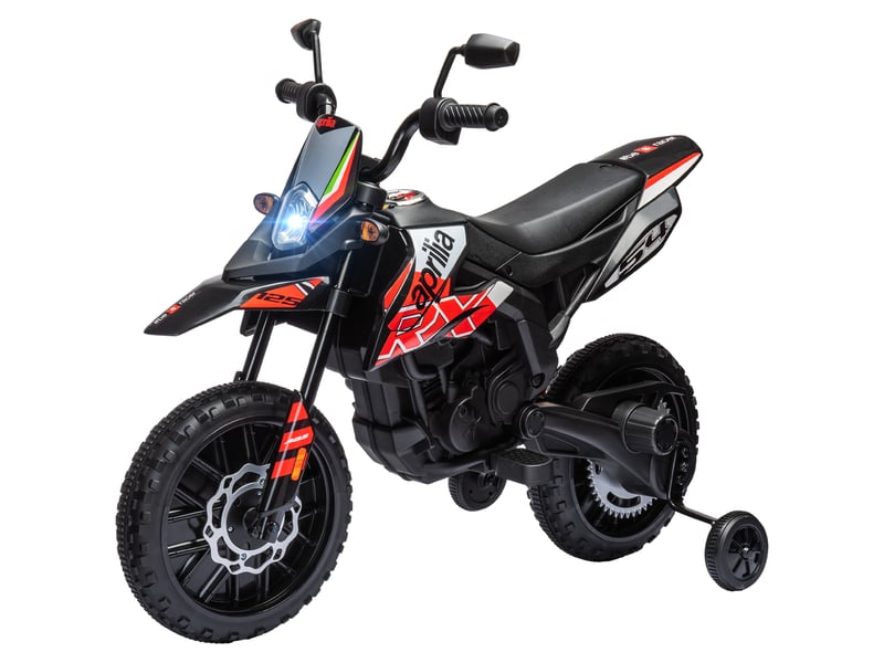  Moto électrique 12 v pour enfants, sous licence aprilia, avec stabilisateurs amovibles, 6 kmh, suspension arrière, rouge  - Conforama B
