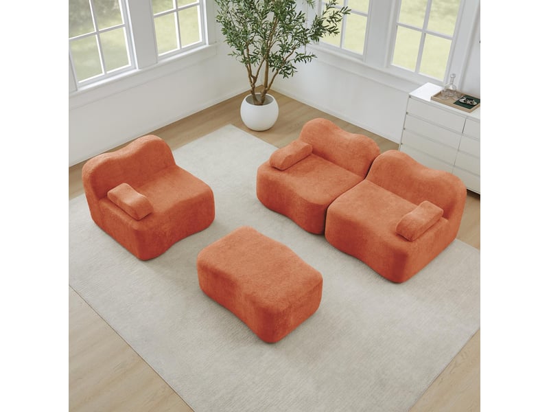  Canapé 3 places avec pouf - 288x167x70 cm - canapé d'angle modulable velours mousse 32d sans structure rigide 750kg - orange  - Conforama D