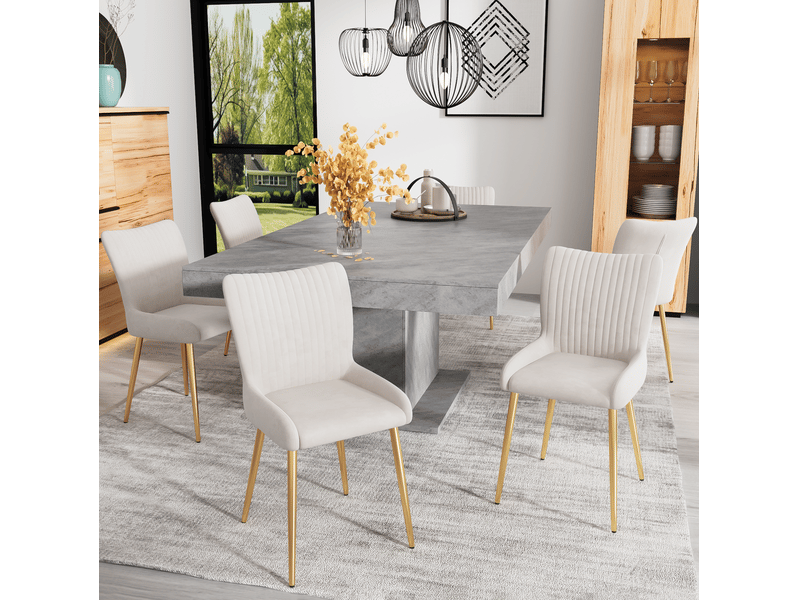  Lot de 4 chaises 58x47x85 cm, salle à manger, velours beige, confort lounge, 4 pieds dorés en métal solides  - Conforama E