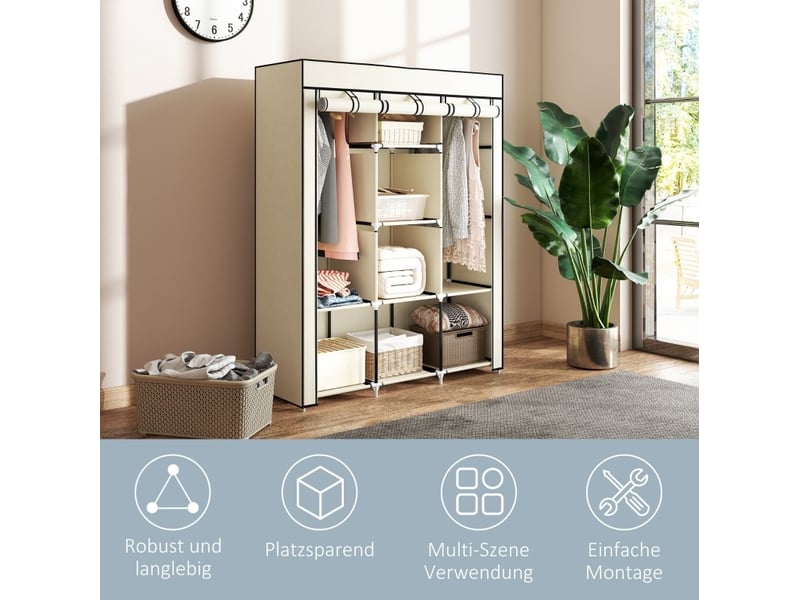  Armoire dressing pliable 125 x 43 x 162,5 cm – beige – 2 tringles et 8 étagères de rangement compact  - Conforama B