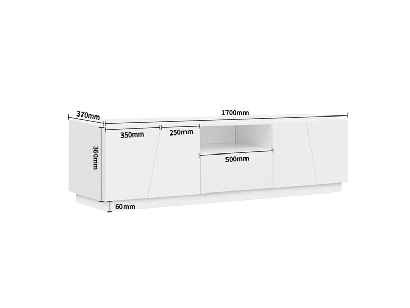  Meuble tv avec 4 portes et 2 niches à panneaux segmentés pour salon 170×37×42 cm en mdf blanc  - Conforama D