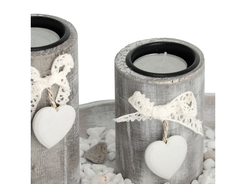  Porte-bougies décoratif style shabby chic 50 x 15 x 10 cm avec 3 bougeoirs ambiance cosy en bois naturel 13_0011905  - Conforama C