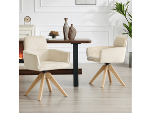 Lot de 2 chaises de salle à manger pivotantes 360° 53x51x85 cm bois blanc crème et bois