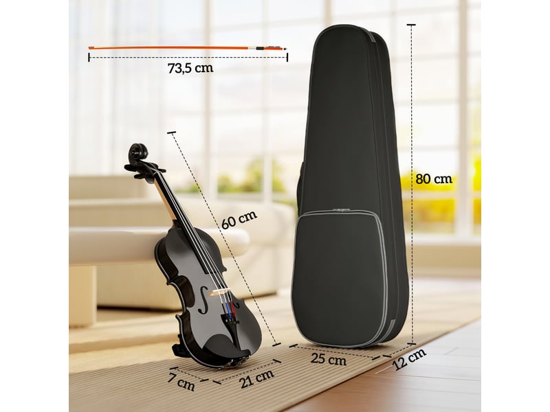  Violon 44 ensemble de violon en bois massif pour adultes et débutants avec étui léger et portable 60 x 21 cm noir  - Conforama C