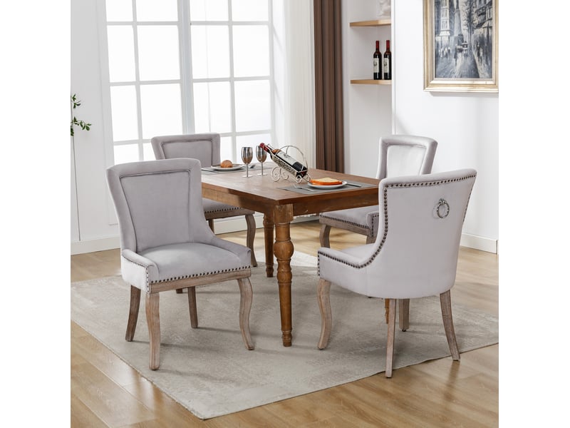  Chaise salle manger velours capitonnée cadre bois massif gris chic courbé élégant homvra  - Conforama B