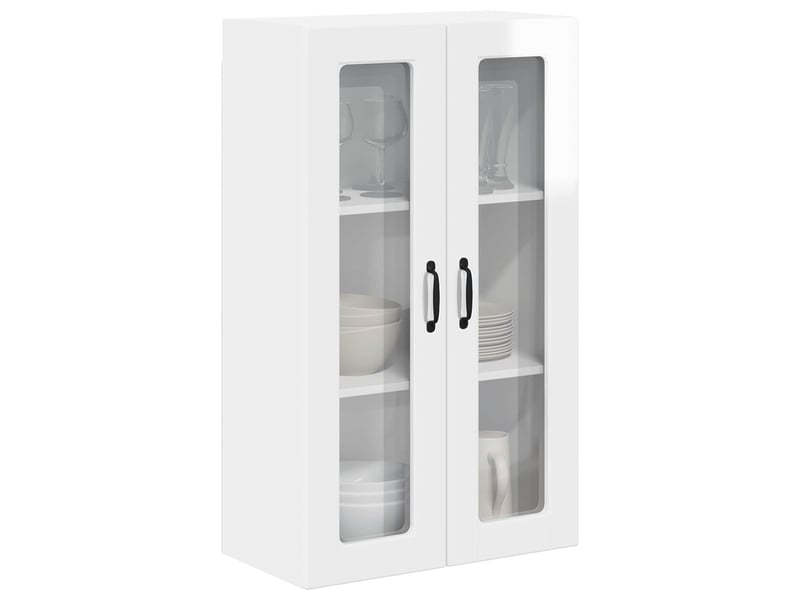  Meuble mural de cuisine, cabinet en verre mural blanc brillant 60x31x100cm  - Conforama C