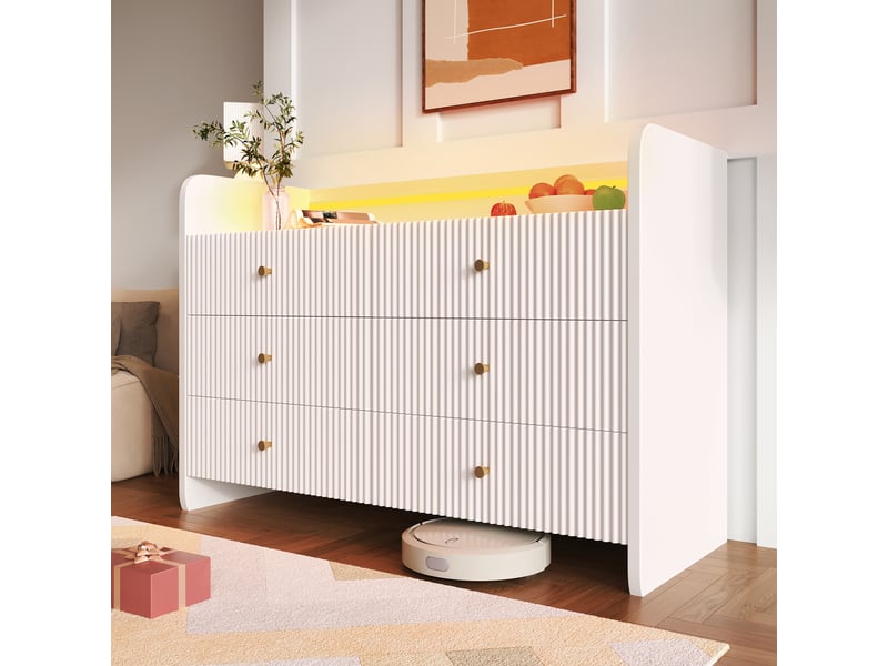 Buffet blanc 120 × 40 × 75 cm, 6 tiroirs rainurés et éclairage led IKSETERA TRADING LTD - Conforama E