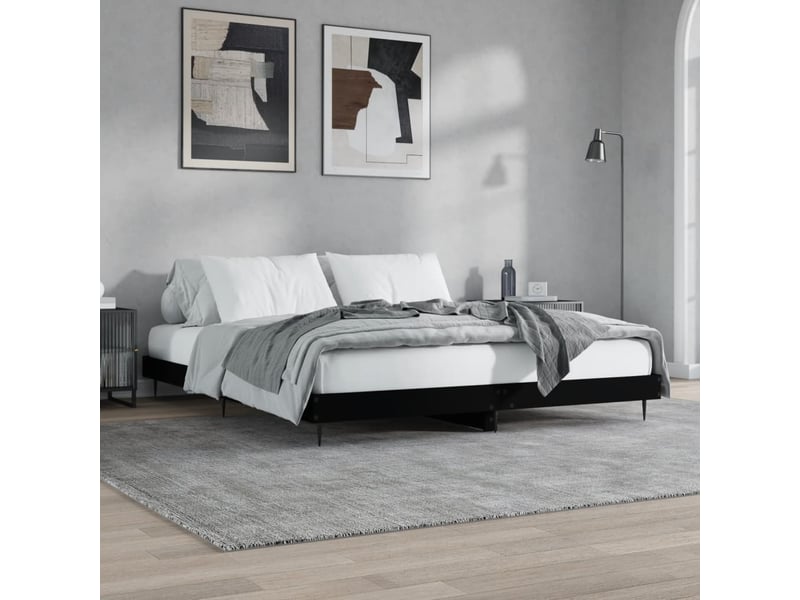  Lit double- lit adulte -  cadre de lit sans matelas noir 200x200 cm bois d'ingénierie  - Conforama C