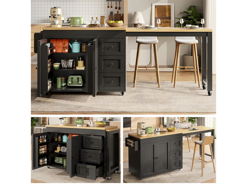  Ilot de cuisine 2 portes 3 tiroirs coloris noir mdf  - Conforama B