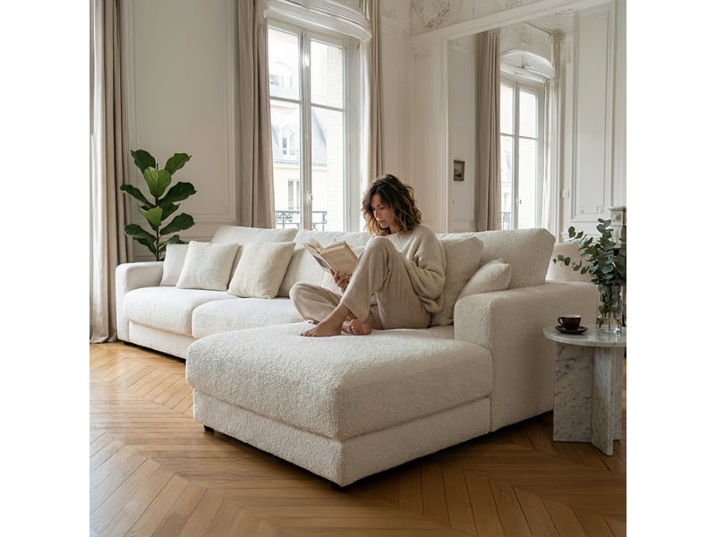  Canapé venezia laine bouclée angle d blanc cassé 5 pl 3CA56.AS.5A.D.01 - Conforama C