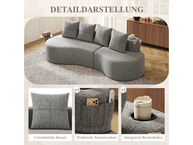  Canapé droit fixe 4 places lin gris clair canapé compressible - Conforama D