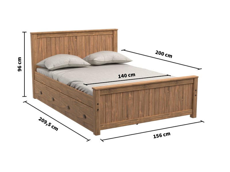 Lit adulte 140x200 cm avec set de 2 tiroirs ALONG ciré finition coloris teck - Conforama H