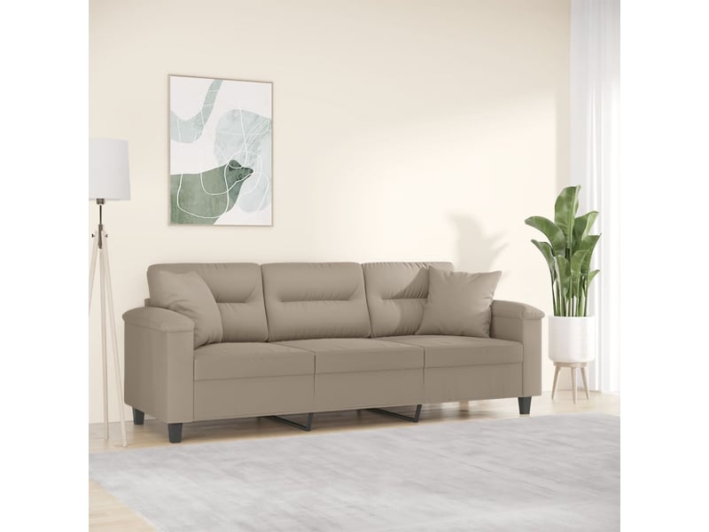 Canapé droit fixe, canapé 3 places avec oreillers taupe 180 cm tissu microfibre - Conforama B