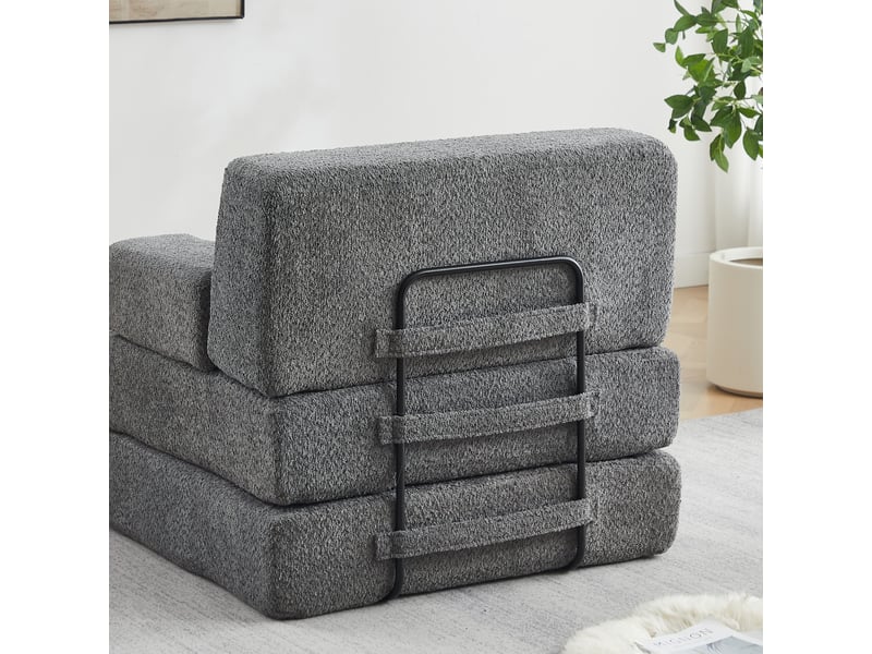  Canapé droit 2-en-1, canapé modulable en chenille et cadre en fer, siège d'appoint réglable pour salon, chambre ou bureau, 80 x 90 x 90 cm, gris  - Conforama E