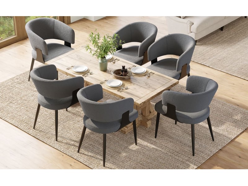  Chaise de salle à manger lot de 6, assise rembourrée confortable chaise rembourrée, dossier ergonomique, piètement métal, patins réglables  - Conforama B