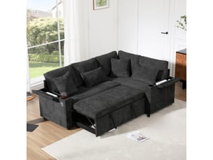 Canapé d'angle droit convertible <strong>MEULVA</strong> <strong></strong> 4 places Tissu gris avec coffre de rangement