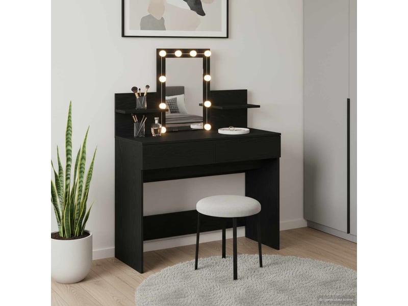  Coiffeuse, table de toilette chêne noir 100x40x130 cm shl4645  - Conforama B