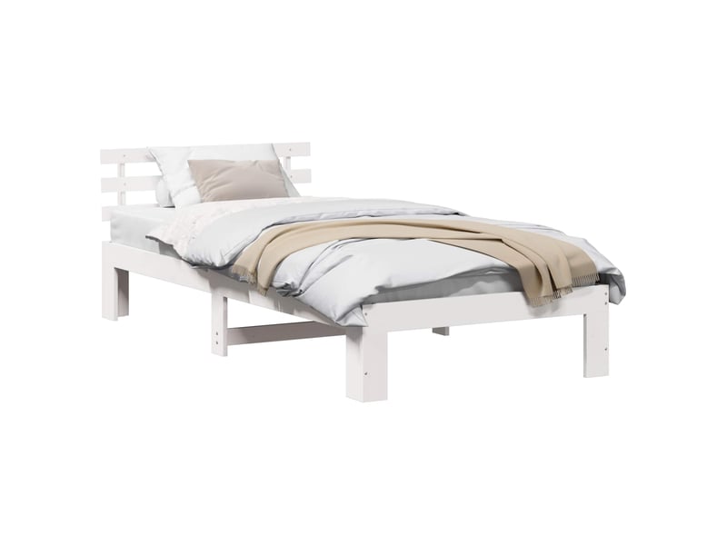  Lit simple- lit adulte -  cadre de lit avec tête de lit blanc 80 x 200 cm pin massif  - Conforama A
