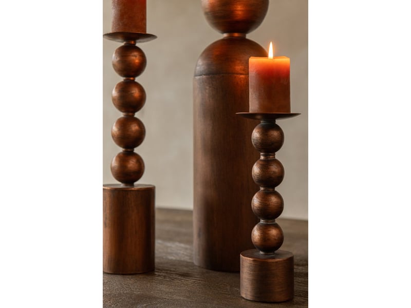  Lot de 2 bougeoirs sphère malte 33cm bronze  - Conforama C