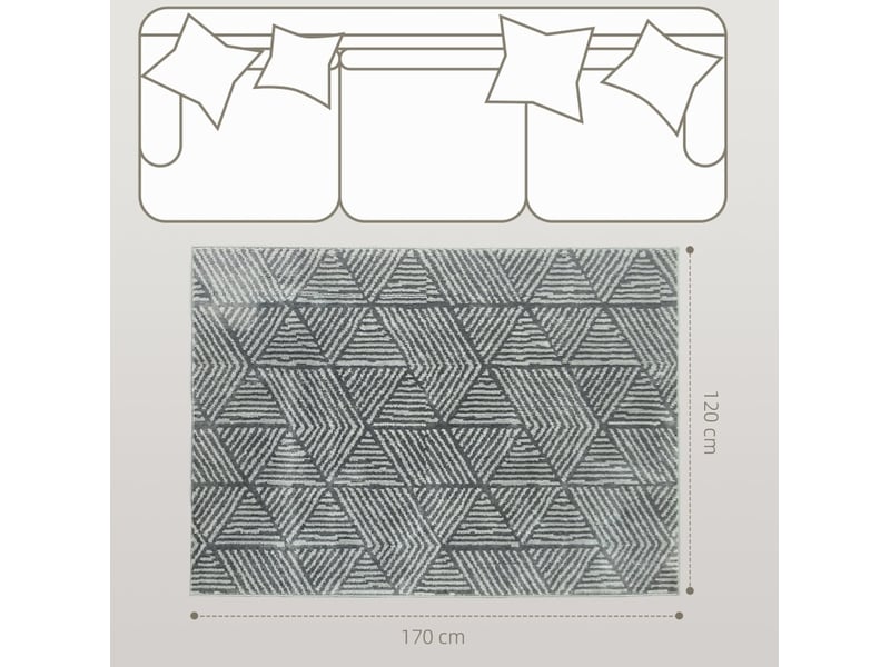  Tapis de salon lavable à motifs géométriques tufté à la machine en polypropylène gris foncé 170 × 120 cm  - Conforama D