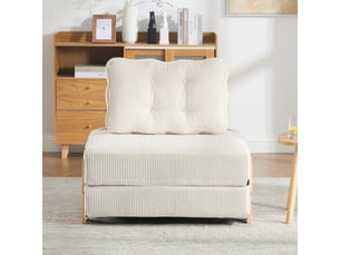 Fauteuil convertible 1 place - 90x86x84cm - chauffeuse pliable en lit d'appoint tissu velours côtelé et bois - beige