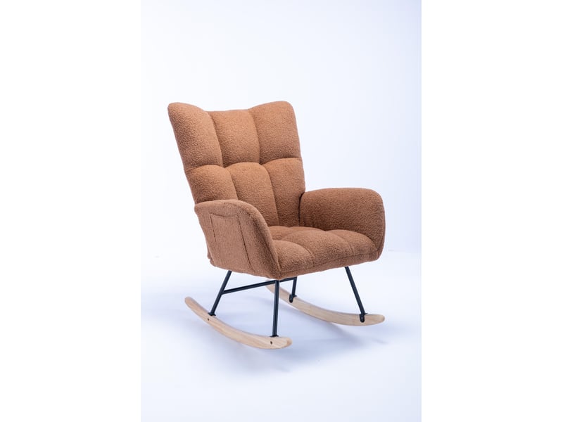  Fauteuil à bascule - 65x77x90cm - fauteuil rocking chair tissu bouclette teddy avec poche et pieds bois massif - marron  - Conforama A