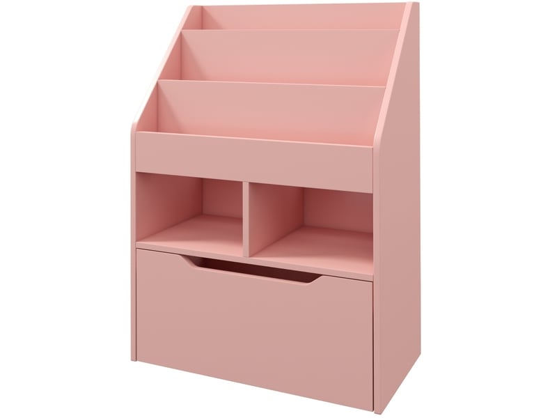  Bibliothèque enfant 60 x 29,9 x 90 cm rose en mdf, 3 niveaux, 2 niches et tiroir de rangement  - Conforama A
