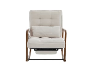 Fauteuil à bascule 70x80x92cm beige en velours côtelé, repose-pieds, coussin lombaire, dossier réglable et poche latérale pour sal