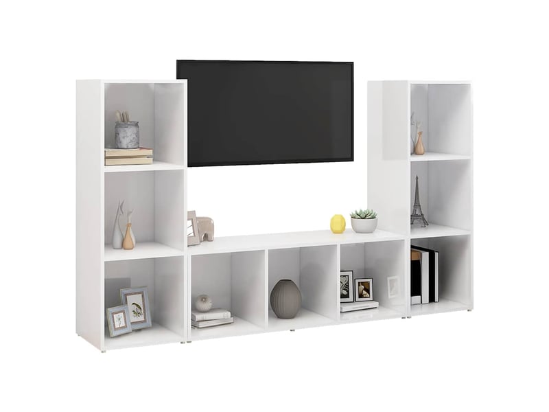  Lot de 3 meuble tv bas salon blanc 107x35x37 cm bois d'ingénierie  - Conforama C