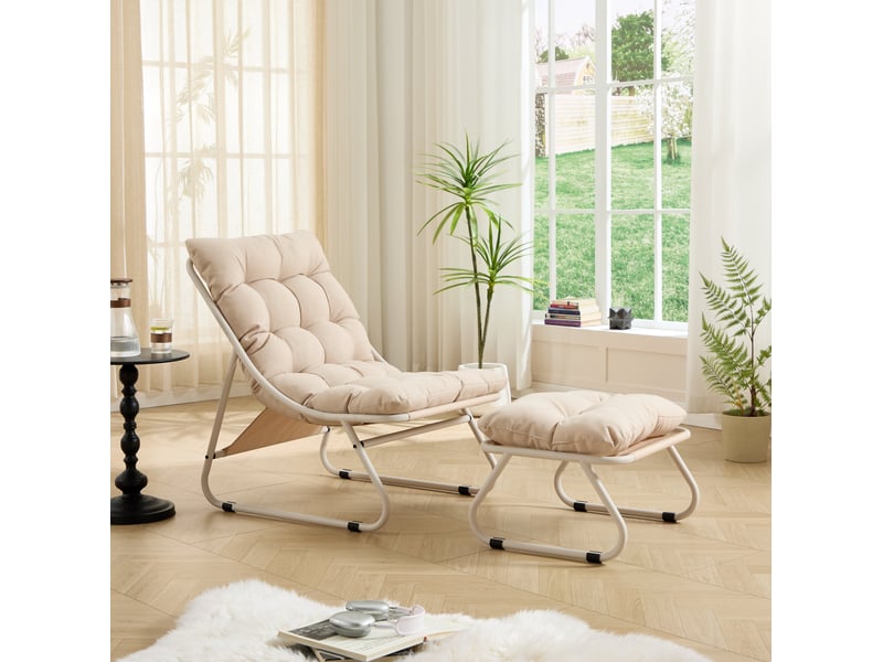  Fauteuil relax extérieur avec repose-pieds 65x78x86 cm – beige – coussin rembourré, structure acier  - Conforama B