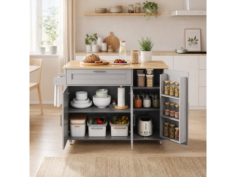  Desserte de cuisine mobile 132,5 x 4470 x 90 cm, plateau rabattable gris mdf  - Conforama B