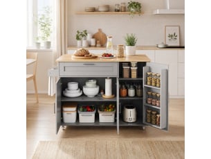 Desserte de cuisine mobile 132,5 x 4470 x 90 cm, plateau rabattable gris mdf