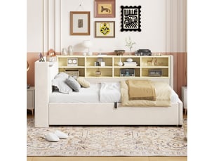 Lit banquette 90x200 cm <strong>MODERNLUXE</strong> <strong></strong> coloris beige