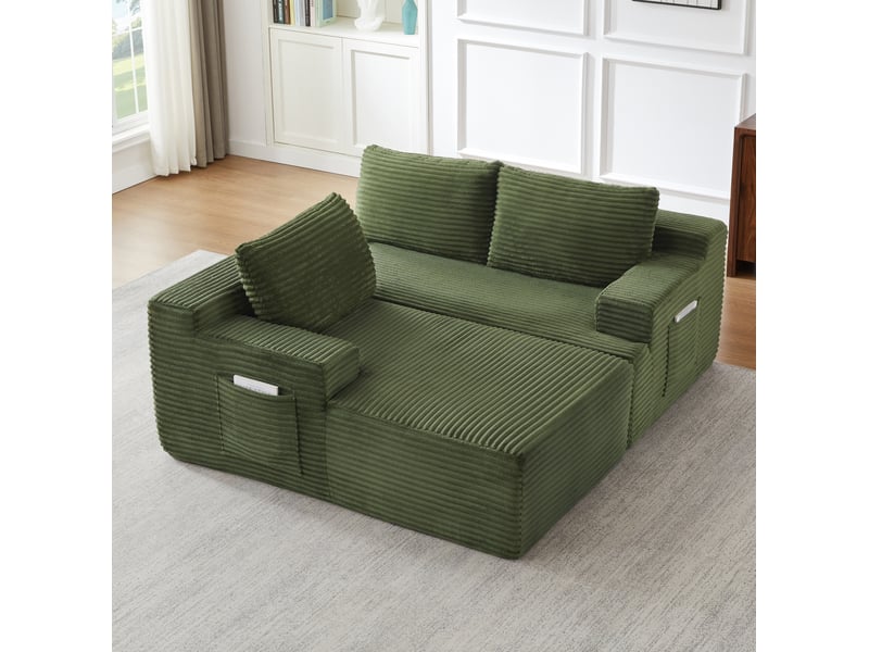  Canapé d'angle modulable 4 places en velours côtelé vert 238 x 152 cm, confort nuage pour votre salon  - Conforama E