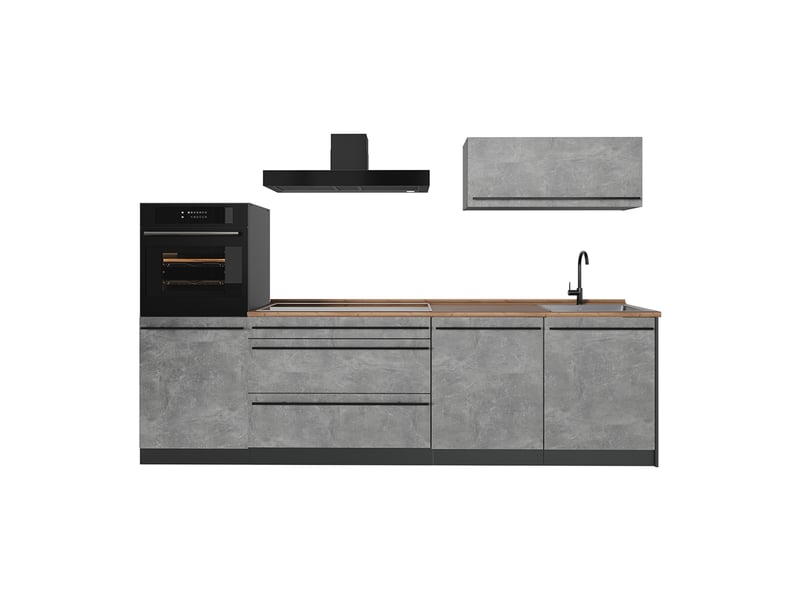 Vicco cuisine, bétonanthracite, 280cm plan de travail chêne doré - Conforama A