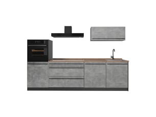 Vicco cuisine, bétonanthracite, 280cm plan de travail chêne doré