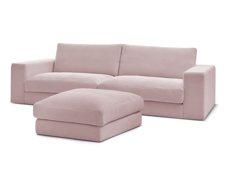 Bobochic canapé droit fixe 3 places leonard velours côtelé avec pouf violet LEONARD - Conforama A