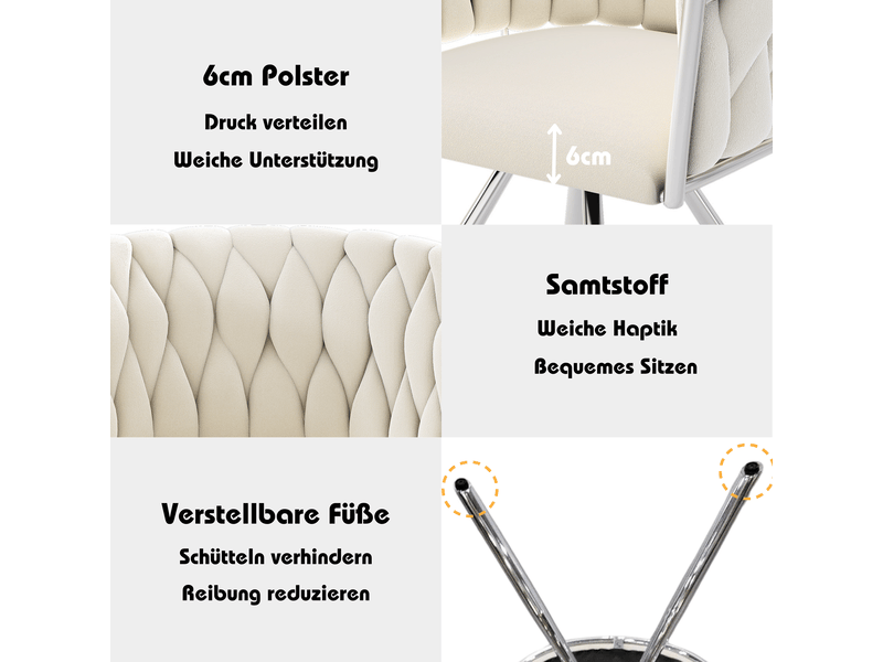  Lot de 6 chaises de salle à manger,59x54x72 cm,pivotantes,velours,beige et argentées  - Conforama E