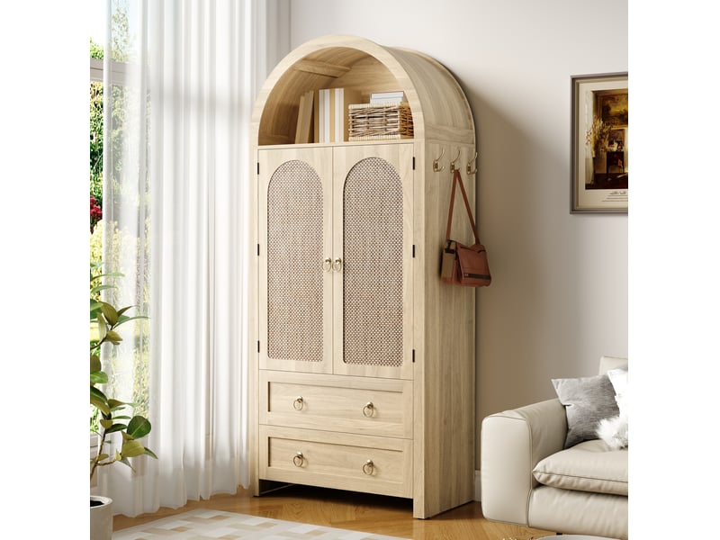  Buffet haut avec portes en rotin et 2 tiroirs 80 cm evryae  - Conforama B