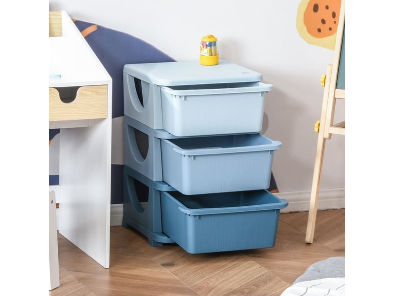  Meuble de rangement enfant 37 x 37 x 56,5 cm bleu en plastique, 3 tiroirs pour jouets et vêtements  - Conforama B