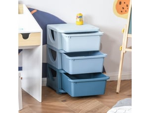 Meuble de rangement enfant 37 x 37 x 56,5 cm bleu en plastique, 3 tiroirs pour jouets et vêtements