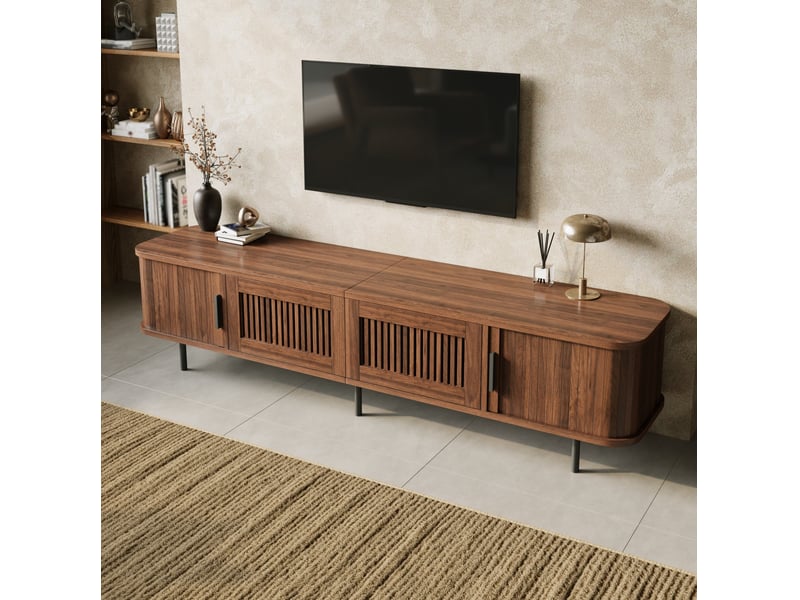  Meuble tv 180x40x44.5 cm avec éclairage led contrôlé par application, coloris noyer  - Conforama D