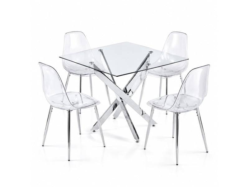  Ensemble table et chaises 5 pièces, 1 table et 4 chaises à structure métal chromé, design moderne pour 4 personnes  - Conforama A