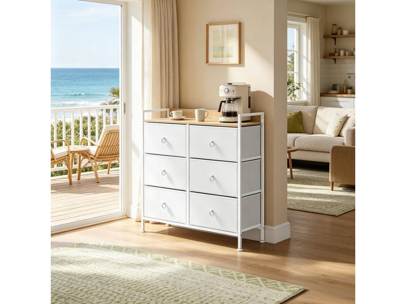  Commode de rangement à 6 tiroirs – blanc – 80 x 29 x 78 cm  - Conforama B