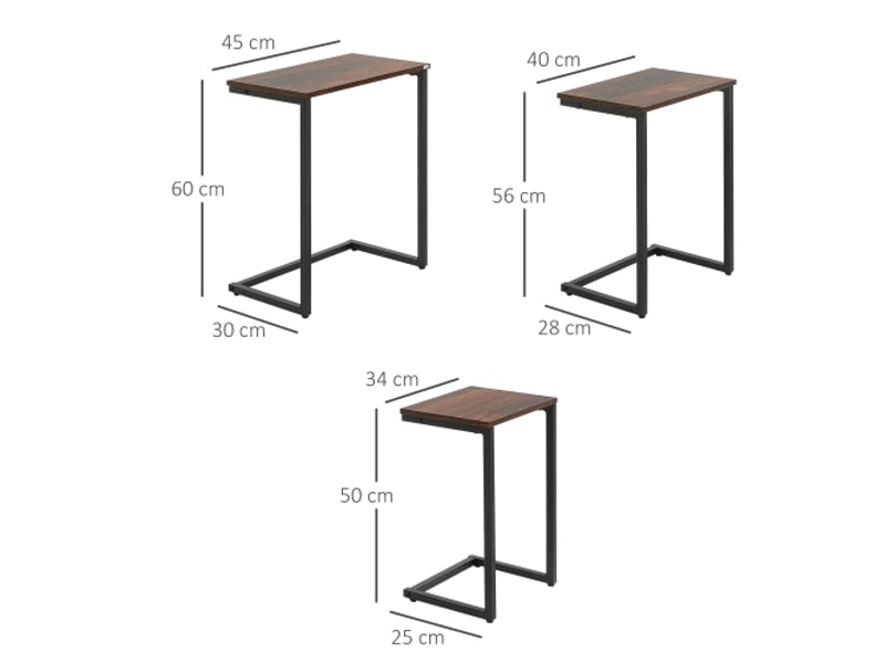 Lot de 3 tables d’appoint c empilables, acier, style industriel marron rustique pour salon - Conforama C