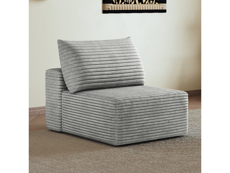 Fauteuil fixe 1 place gris en tissu effet velours côtelé 70 x 95 x 83 cm, sans montage, pour salon W3428P516158 - Conforama B