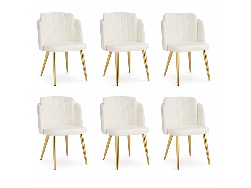  Lot de 6 chaises de salle à manger 58,5x62x78 cm blanches à piètement doré  - Conforama A