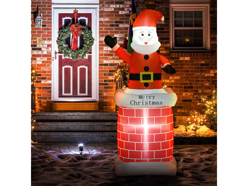  Père noël gonflable avec cheminée lumineux led hauteur 210 cm polyester imperméable rouge blanc noir  - Conforama D